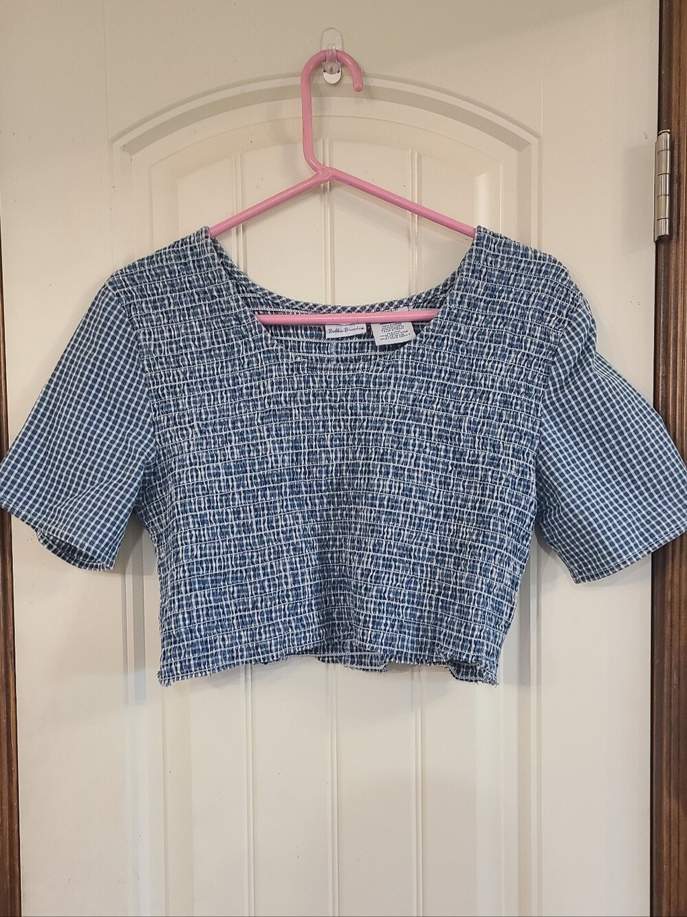 Bobbie Brooks Blue Smocked Cropped Top Size M